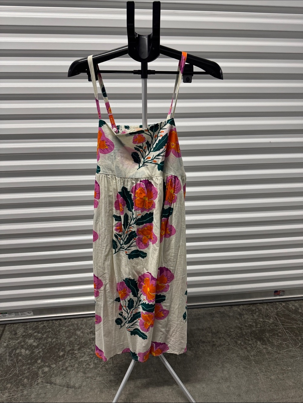 Cream Midi Dress with Pink & Orange Floral Print
